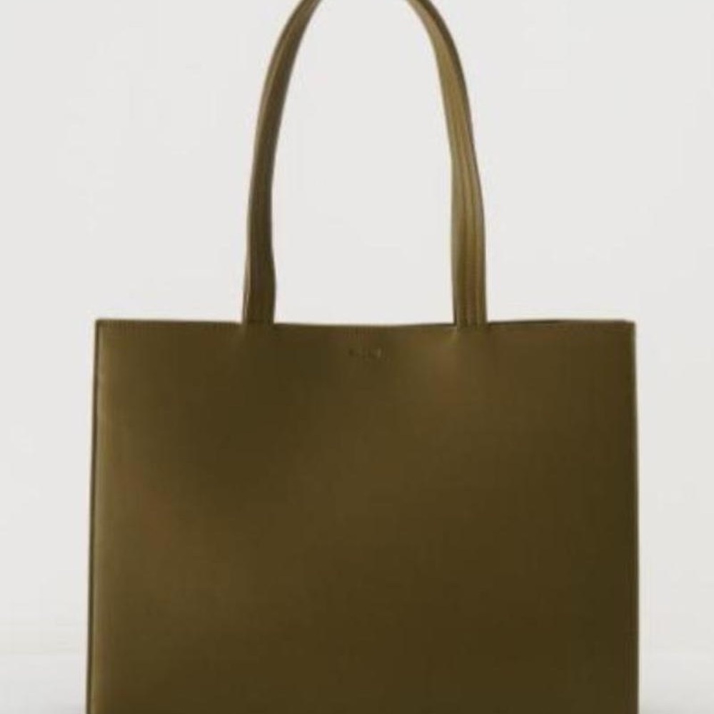 Baggu Retail Leather Tote Bag in Olive Green “Kelp” Color